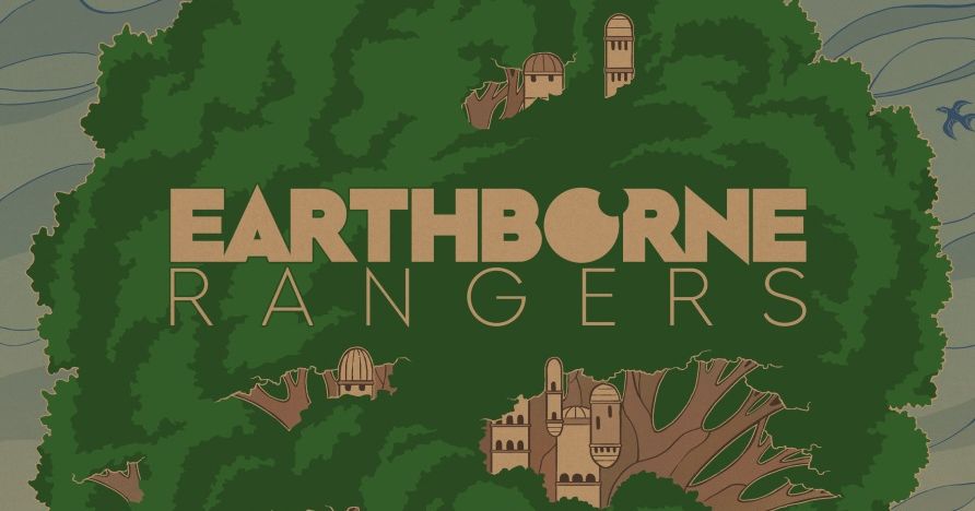 Box art for Earthborne Rangers showing a ranger walking through a wooded valley toward distant mountains